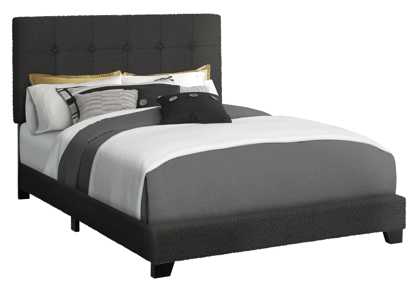 Lit double rembourré – Tissu bouclé noir au design transitionnel