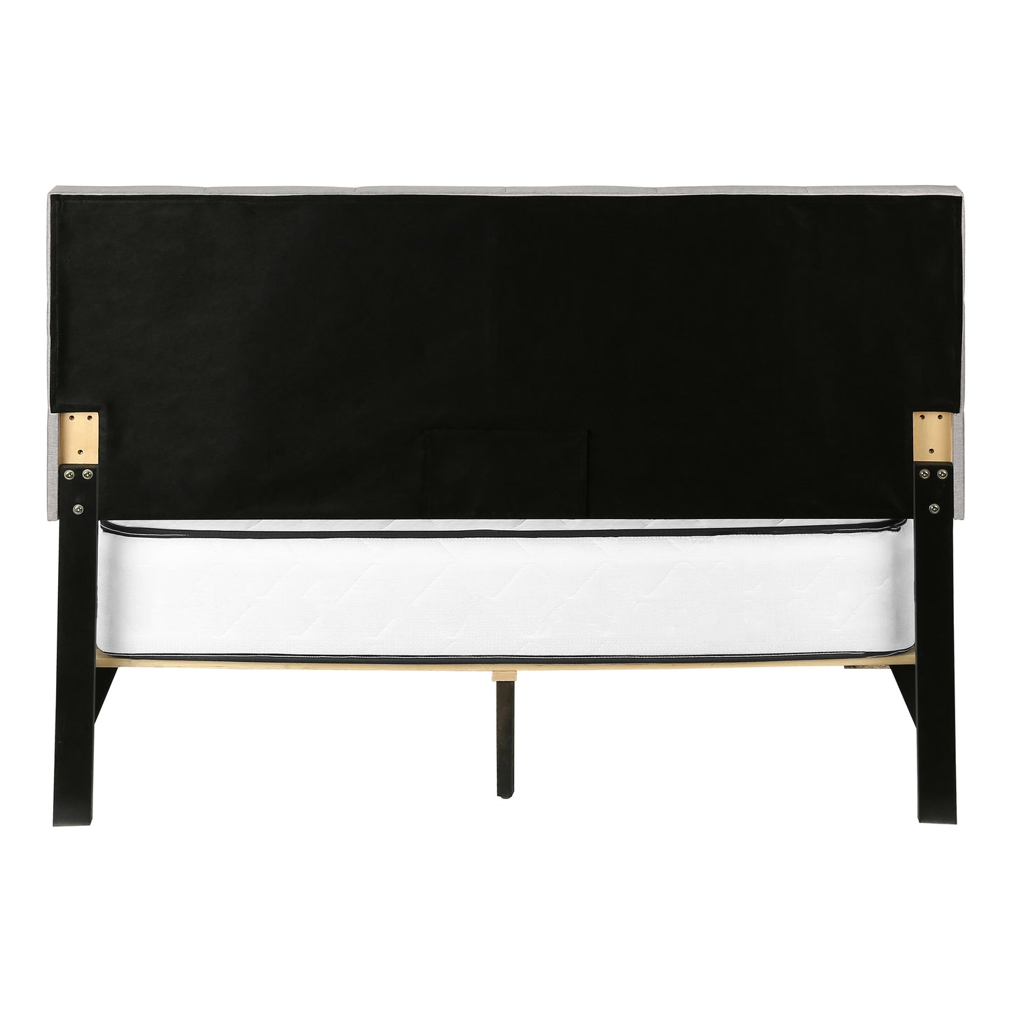 Grand lit plateforme rembourré avec 2 tiroirs de rangement – Aspect lin gris