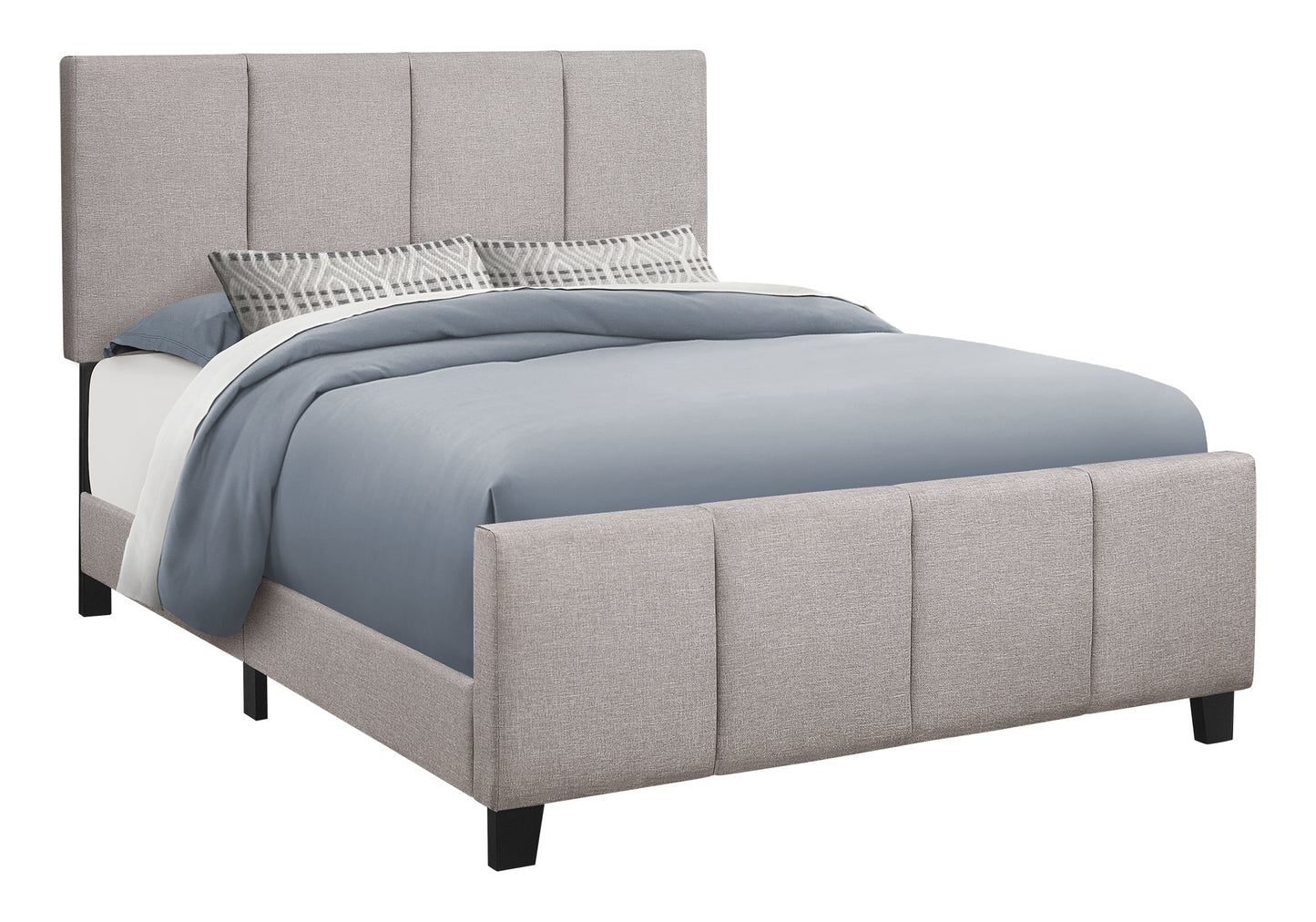 Grand lit plateforme rembourré avec capitonnage carré – Aspect lin gris