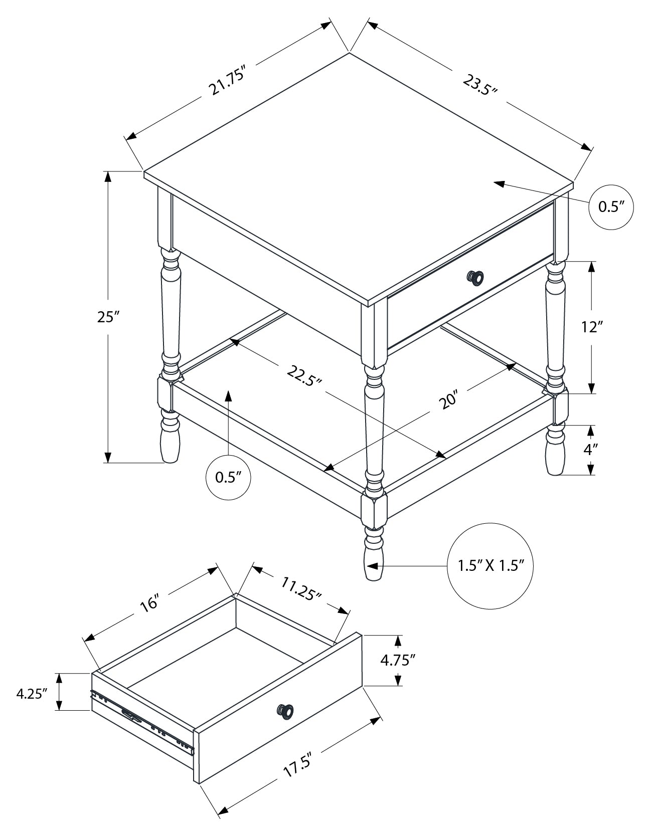 Table d'appoint traditionnelle avec rangement – Finition noyer brun