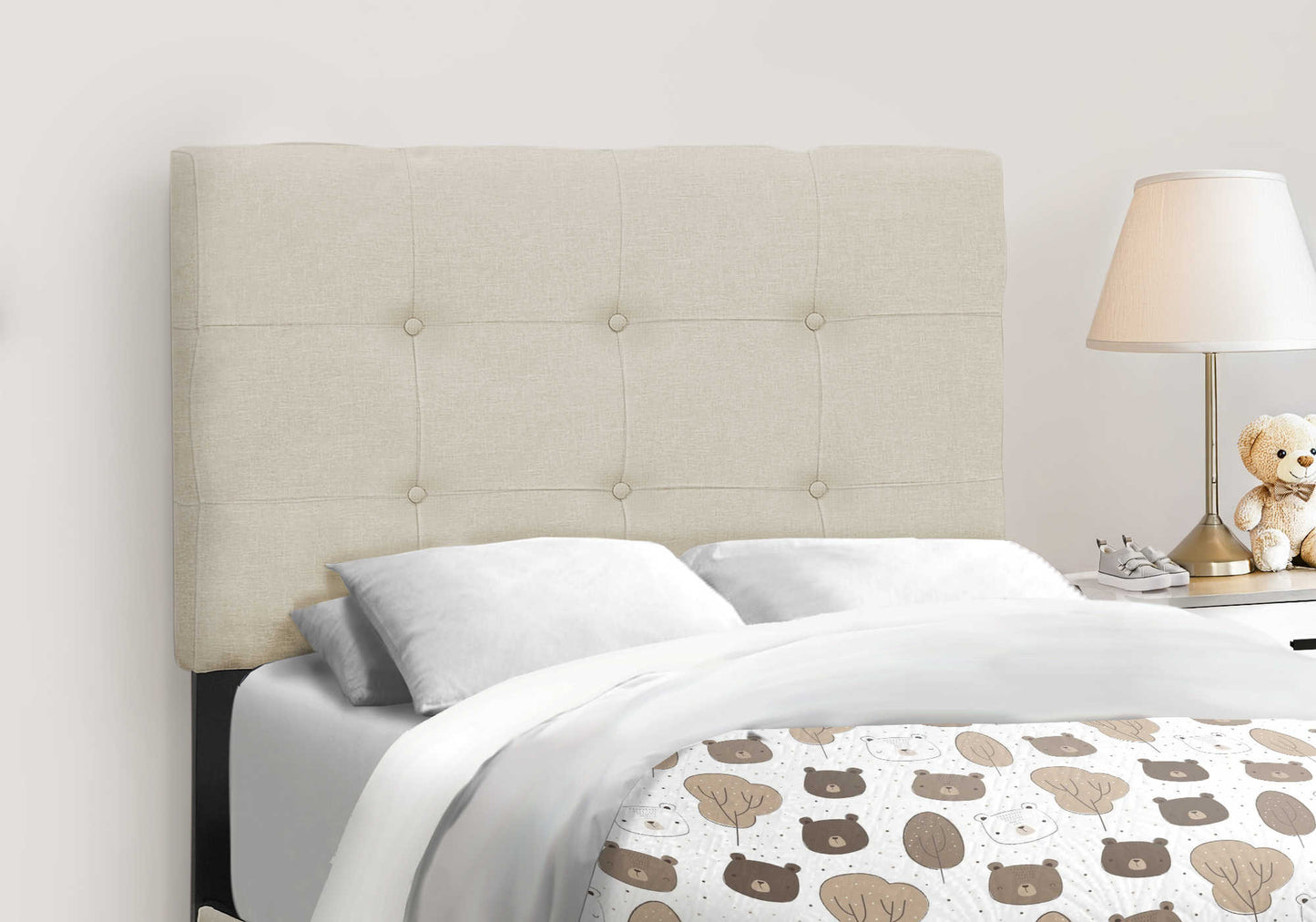 Lit plateforme taille simple (Twin) rembourré beige