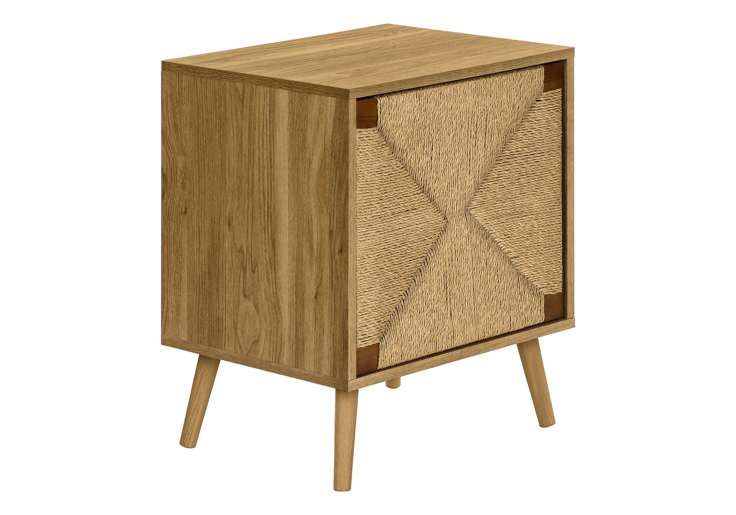 Table d'appoint moderne avec porte en jonc de mer – Finition noyer clair