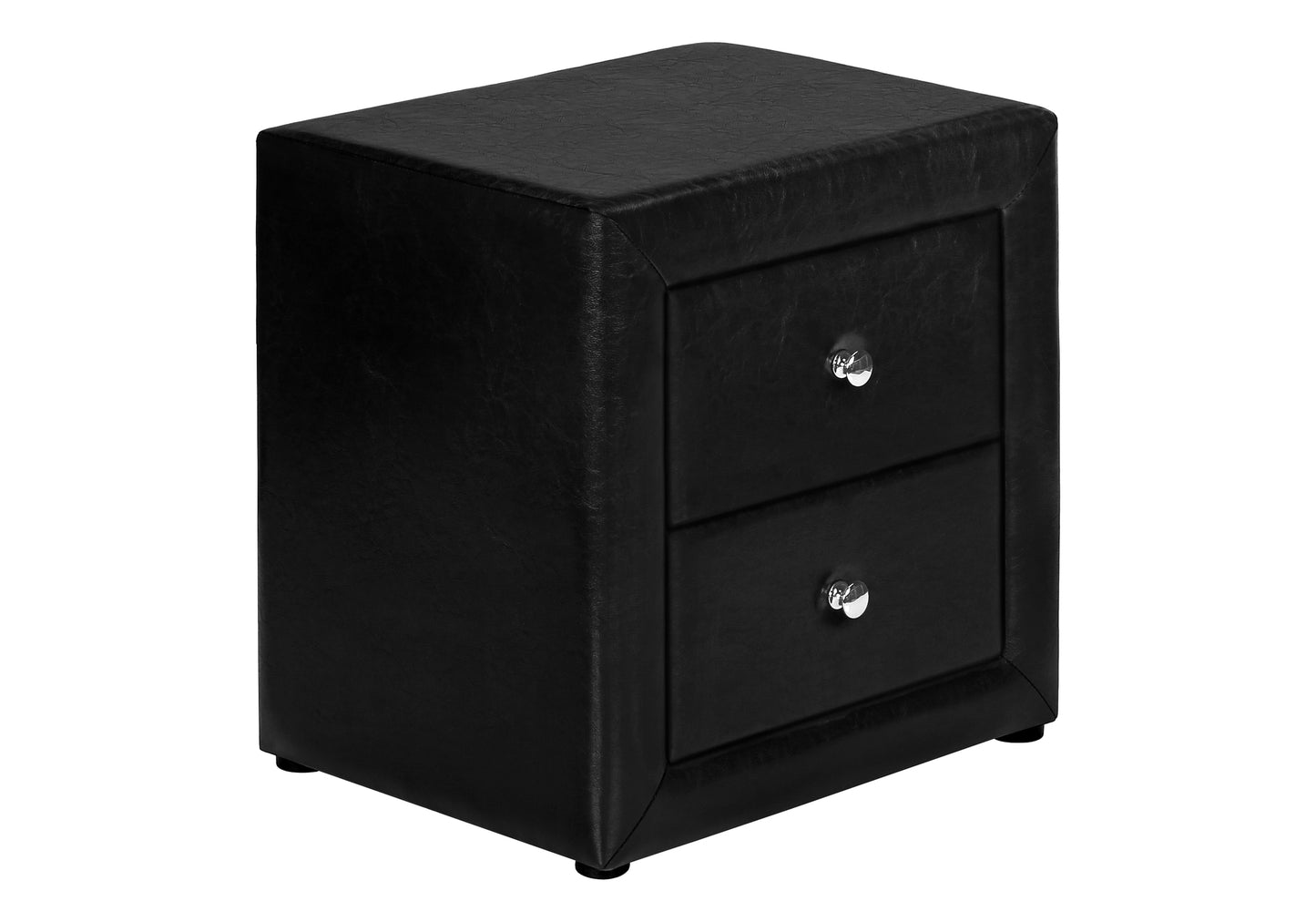 Table de chevet rembourrée avec deux tiroirs – Similicuir noir