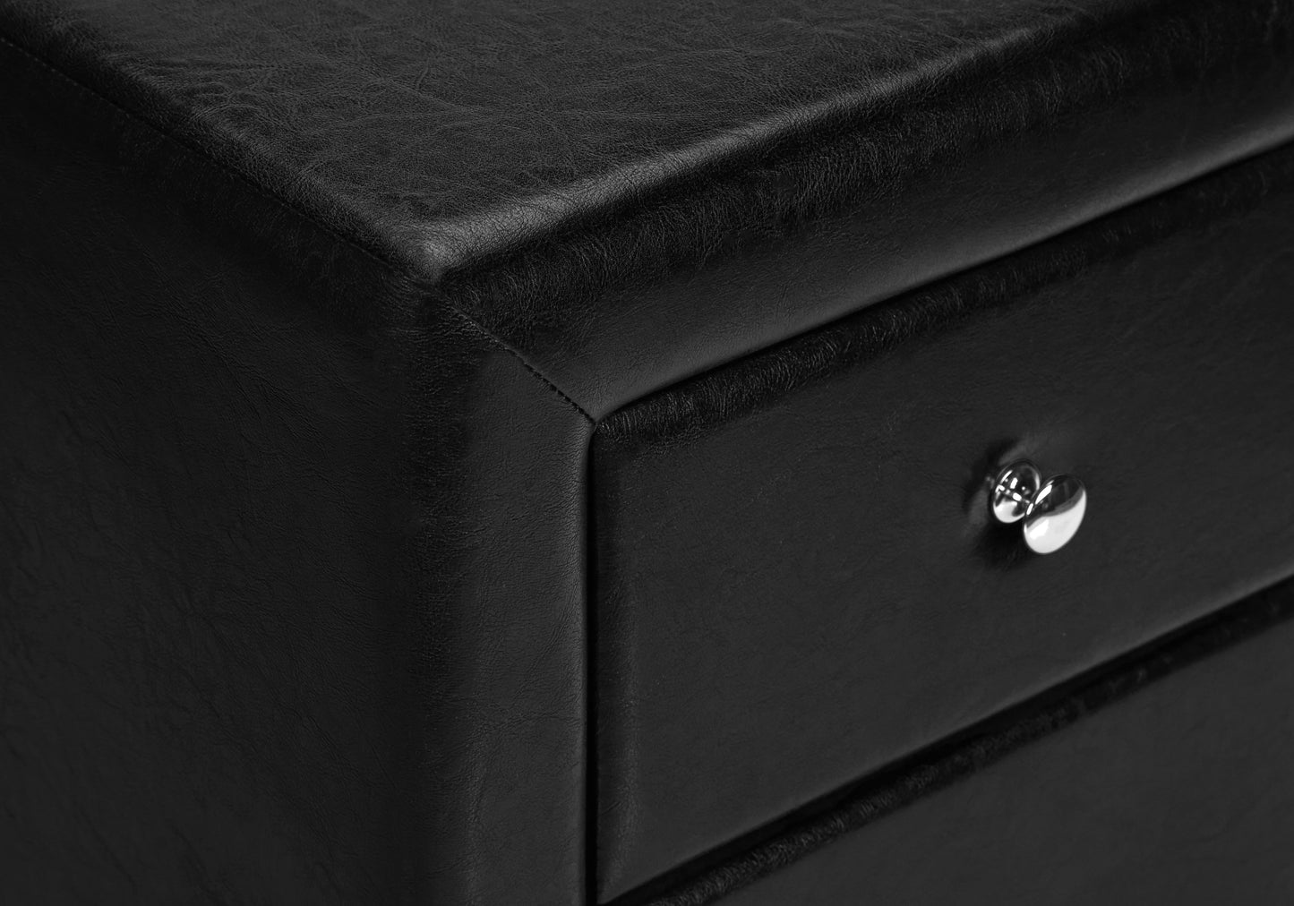 Table de chevet rembourrée avec deux tiroirs – Similicuir noir