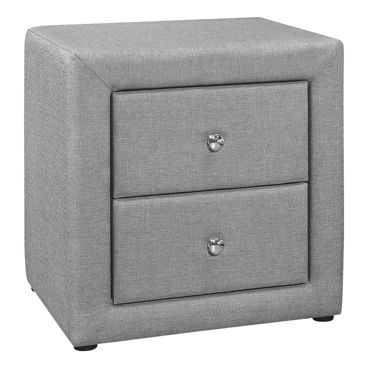 Table de chevet rembourrée avec deux tiroirs – Faux lin gris