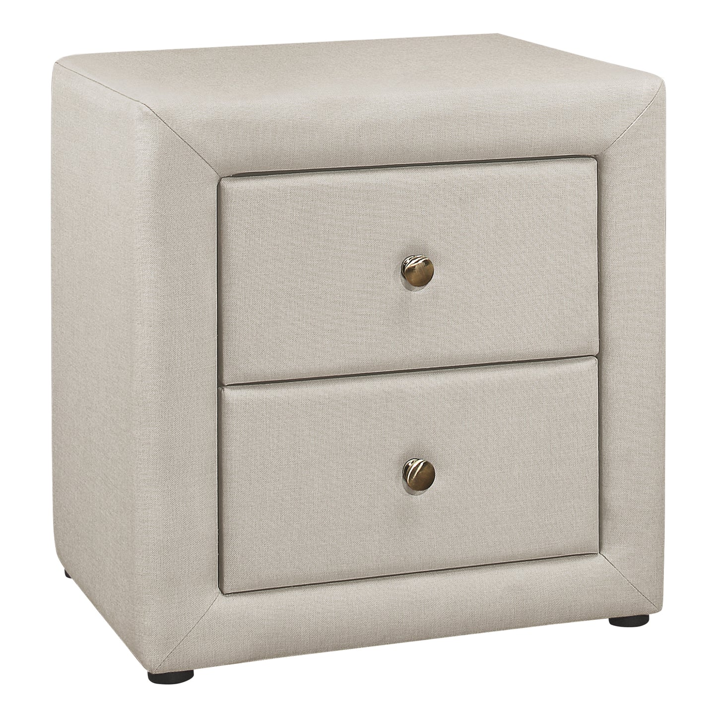 Table de chevet rembourrée avec deux tiroirs – Faux lin beige