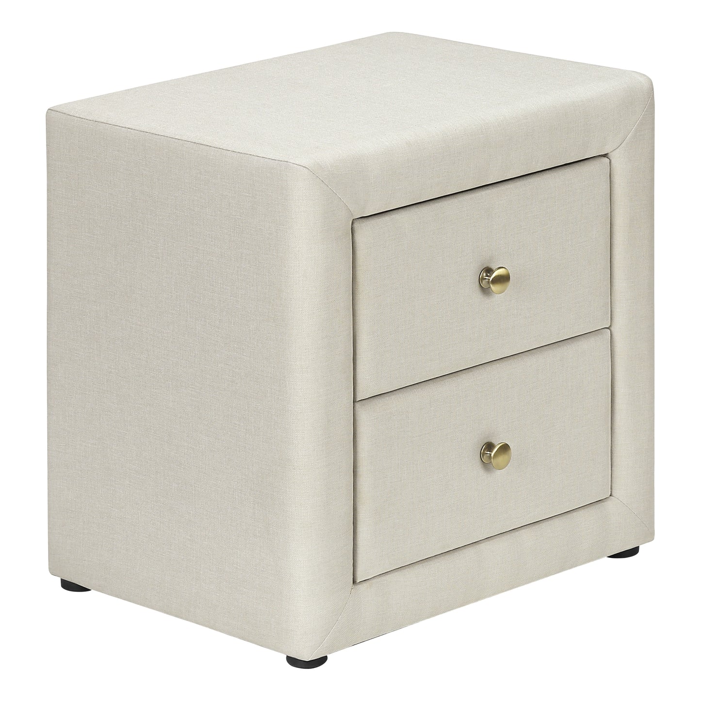 Table de chevet rembourrée avec deux tiroirs – Faux lin beige