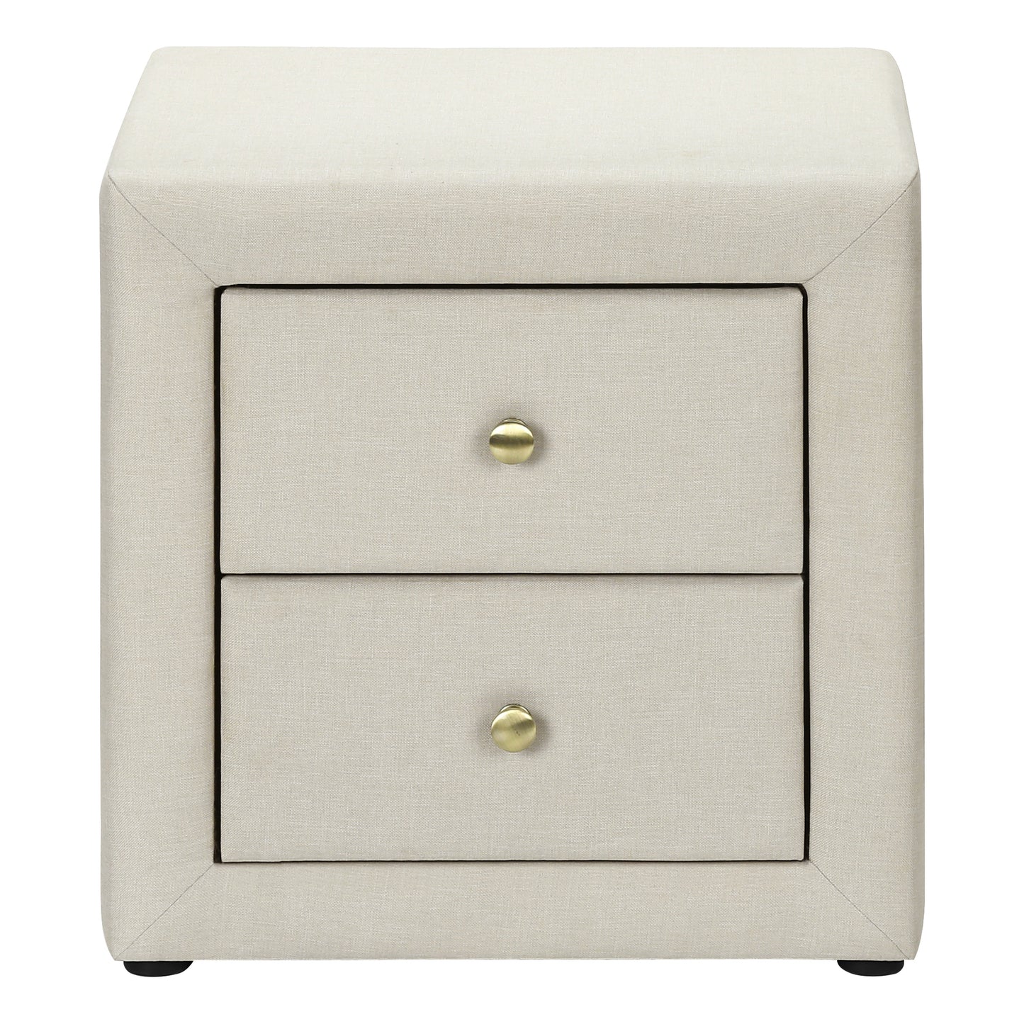 Table de chevet rembourrée avec deux tiroirs – Faux lin beige