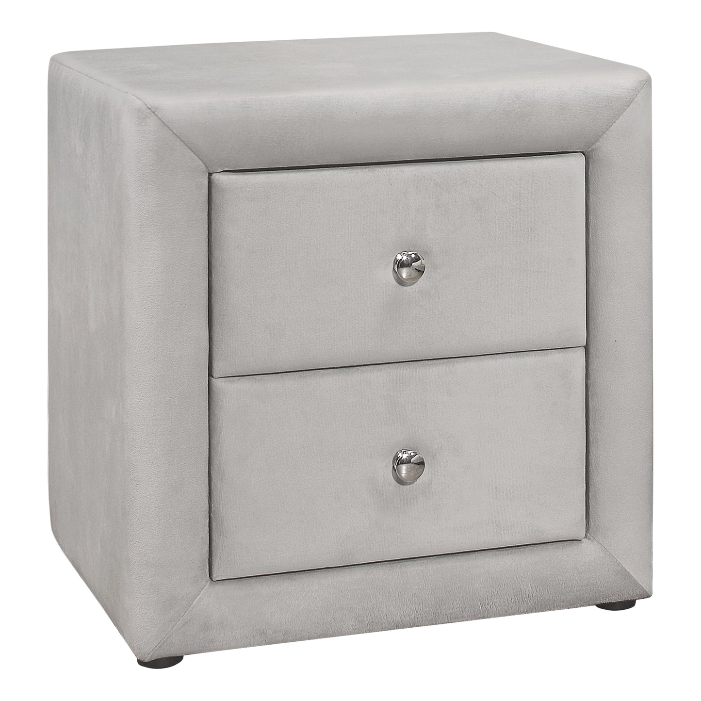 Table de chevet rembourrée avec deux tiroirs – Velours gris pâle