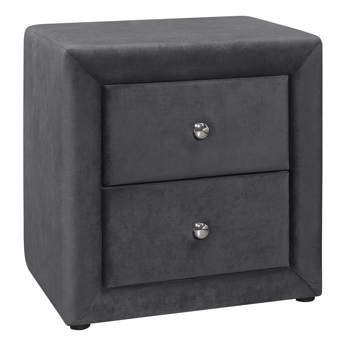 Table de chevet rembourrée avec deux tiroirs – Velours gris foncé