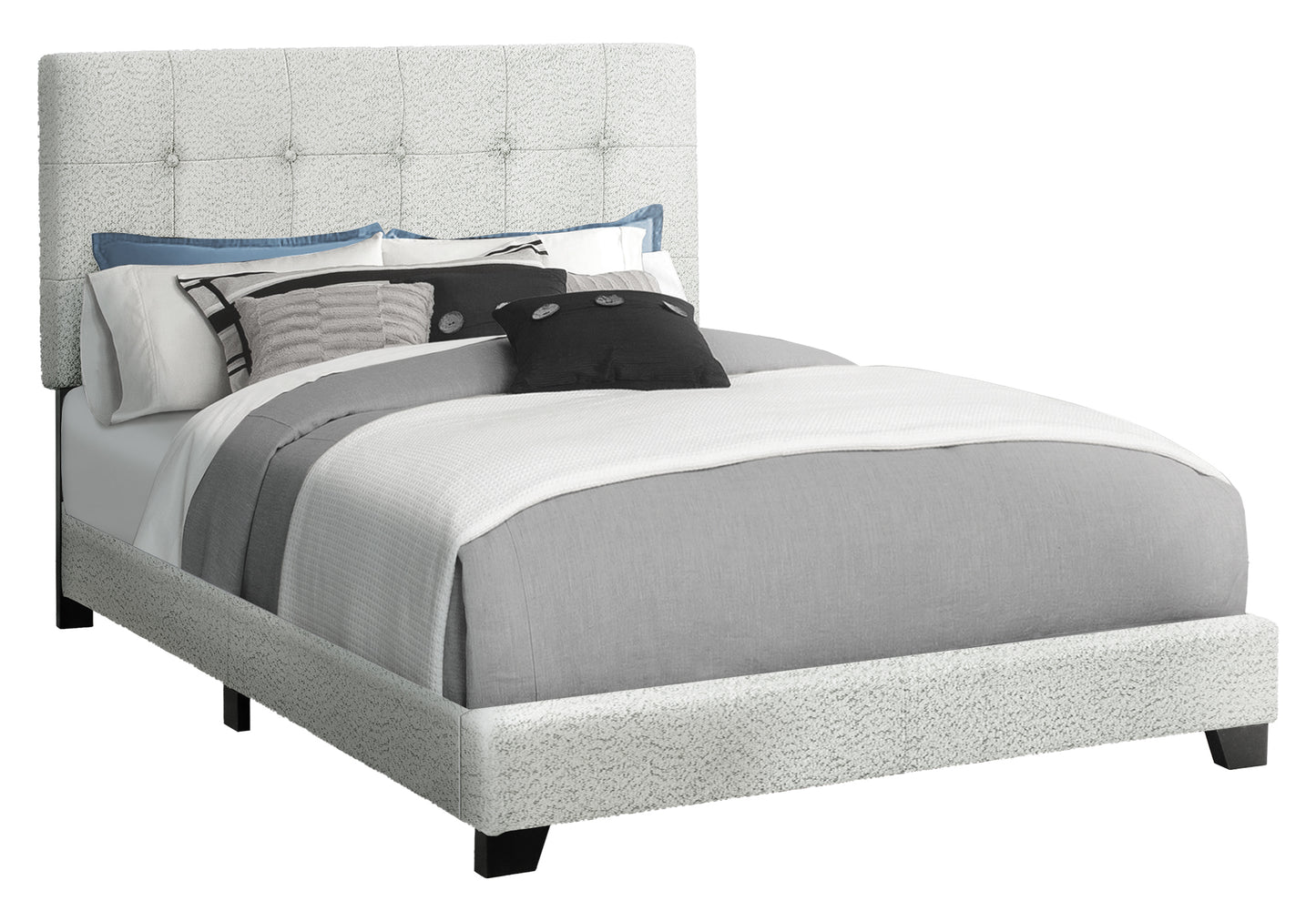 Lit double rembourré – Tissu bouclé gris clair au design transitionnel
