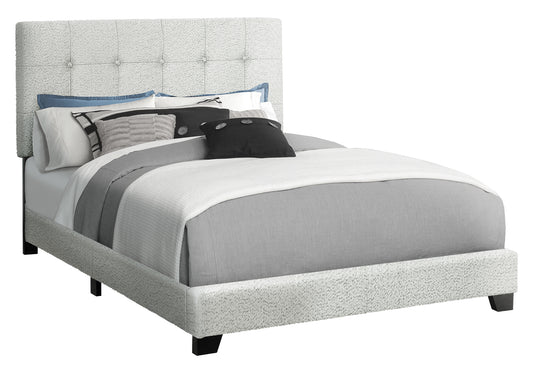 Lit double rembourré – Tissu bouclé gris clair au design transitionnel