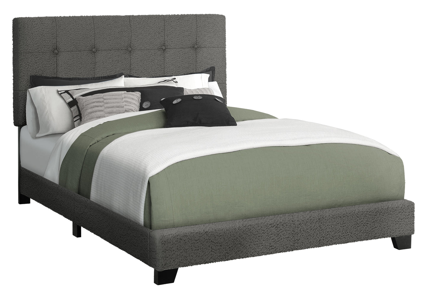 Lit double rembourré – Tissu bouclé gris foncé au design transitionnel