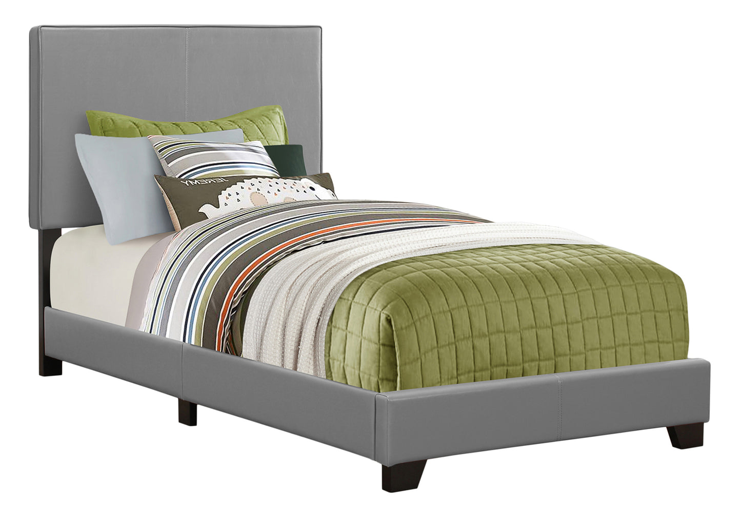 Lit simple rembourré – Similicuir gris au design transitionnel