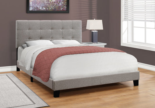 Lit Queen (Grand) Rembourré - Style Transitionnel en Tissu Aspect Lin Gris