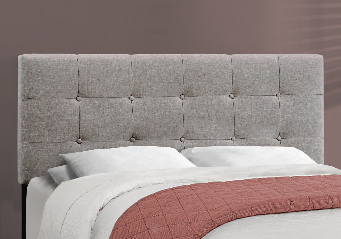 Lit Queen (Grand) Rembourré - Style Transitionnel en Tissu Aspect Lin Gris