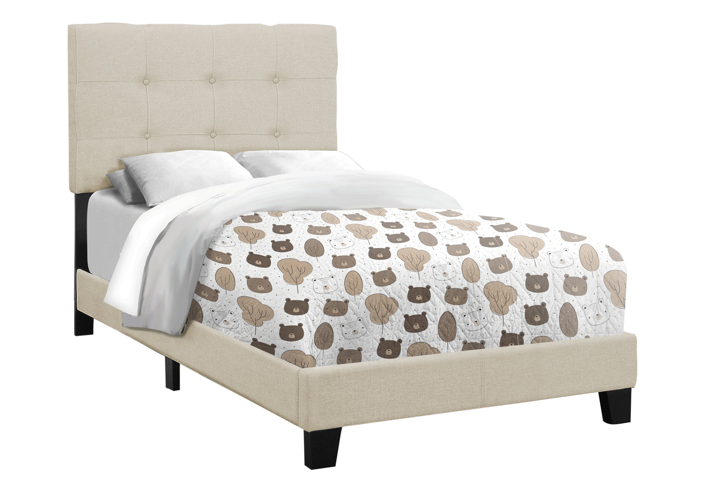 Lit plateforme taille simple (Twin) rembourré beige