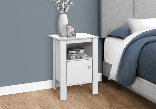 Table d'appoint transitionnelle avec rangement et fini blanc