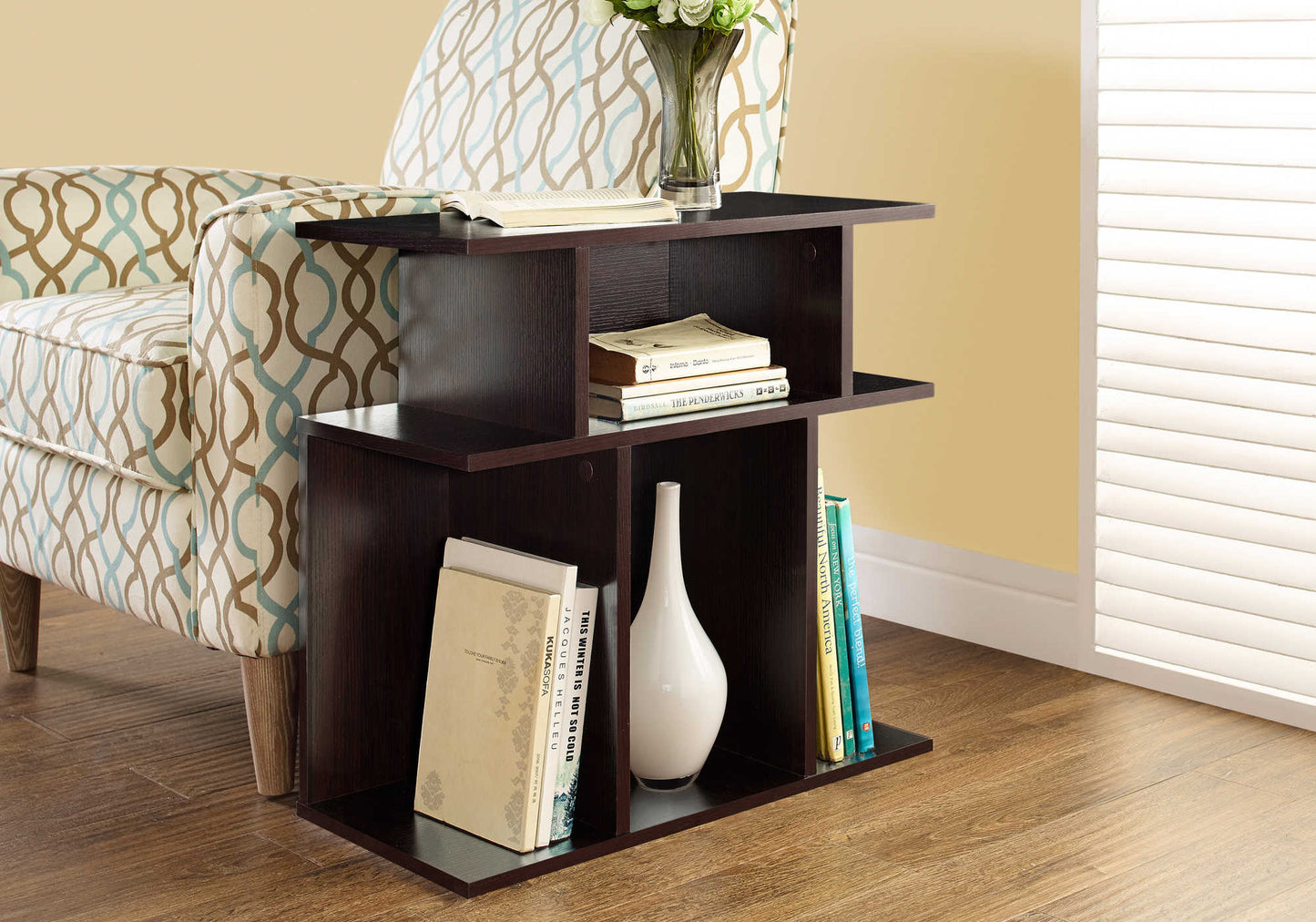 Table d'appoint contemporaine avec 6 étagères de rangement – Fini espresso