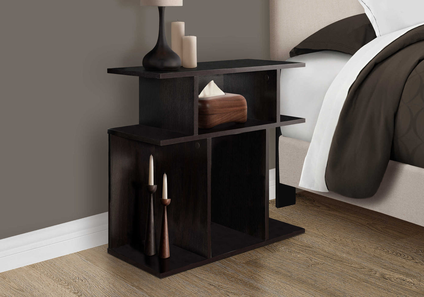 Table d'appoint contemporaine avec 6 étagères de rangement – Fini espresso