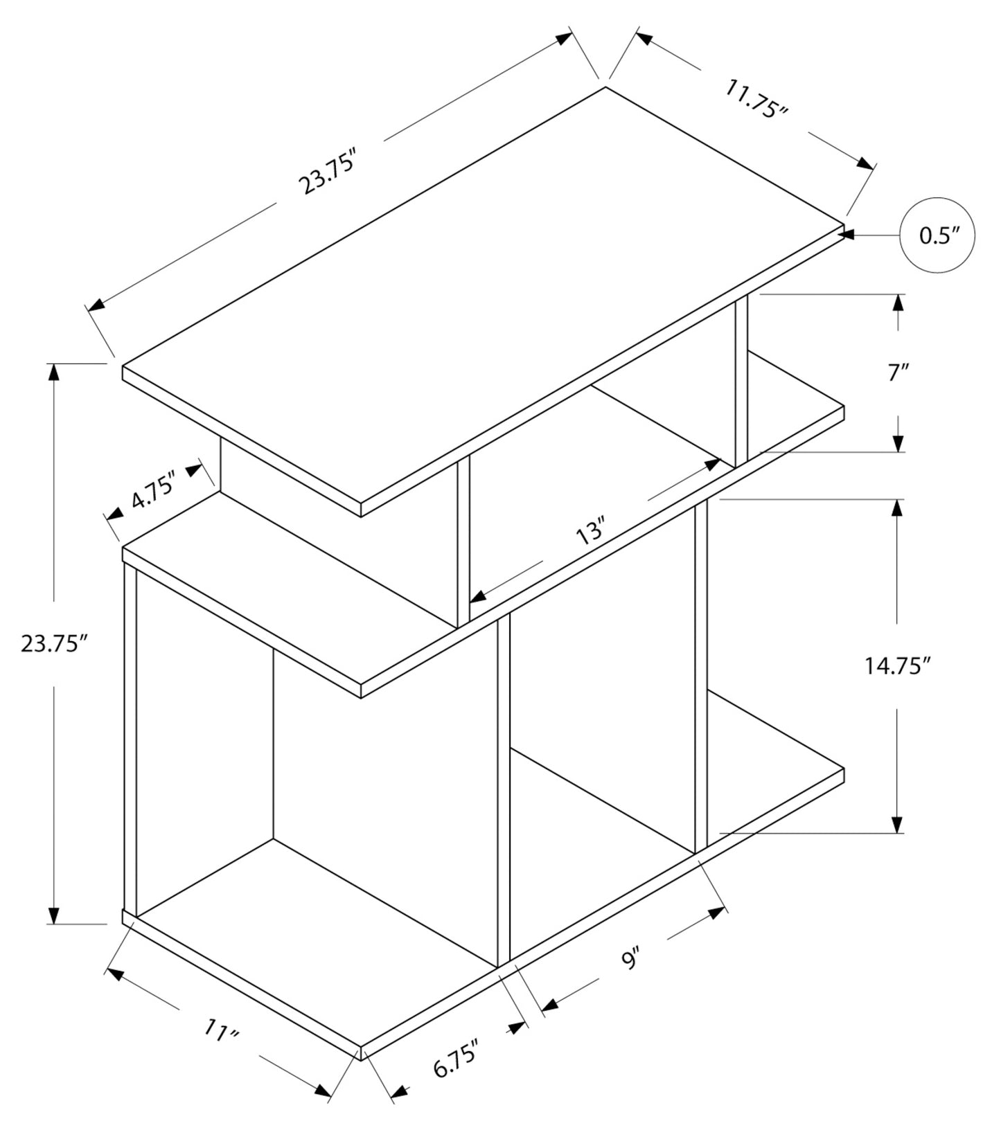 Table d'appoint contemporaine avec 6 étagères de rangement – Fini taupe foncé