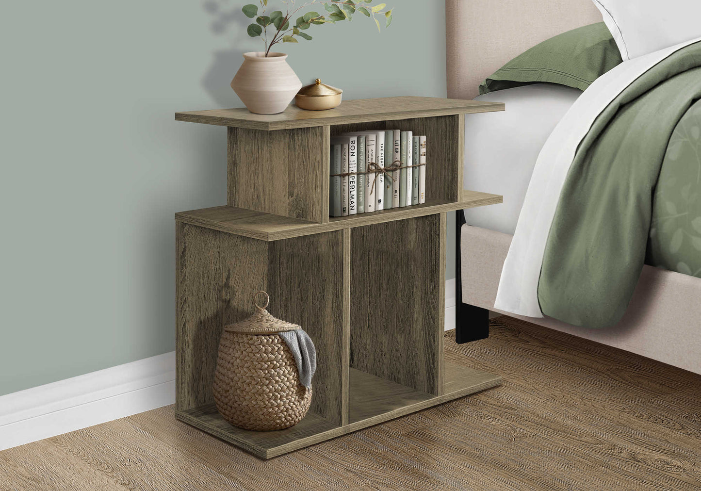 Table d'appoint contemporaine avec 6 étagères de rangement – Fini taupe foncé