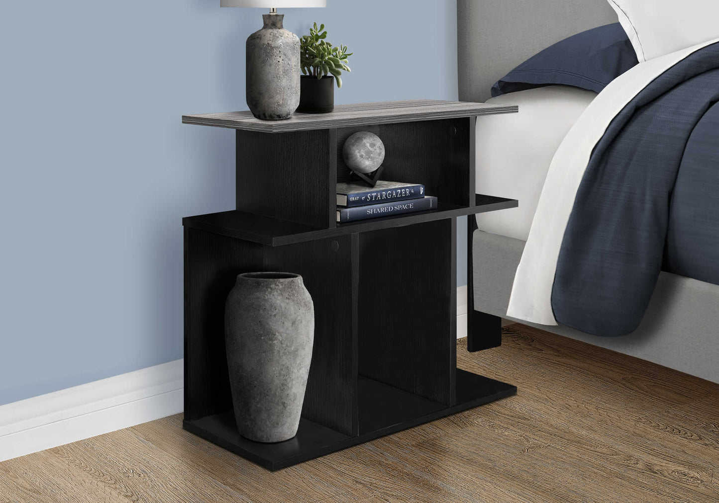 Table d'appoint contemporaine avec 6 étagères de rangement – Fini noir et gris