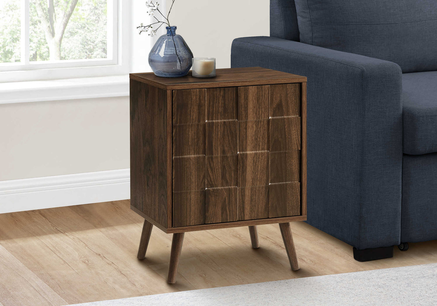 Table d'appoint moderne avec rangement et fini noyer