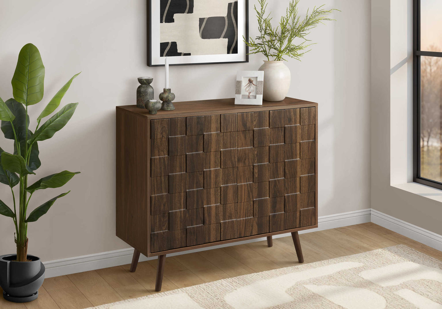 Commode d'appoint 2 portes - Noyer Foncé - Style Mid-Century – I 2789