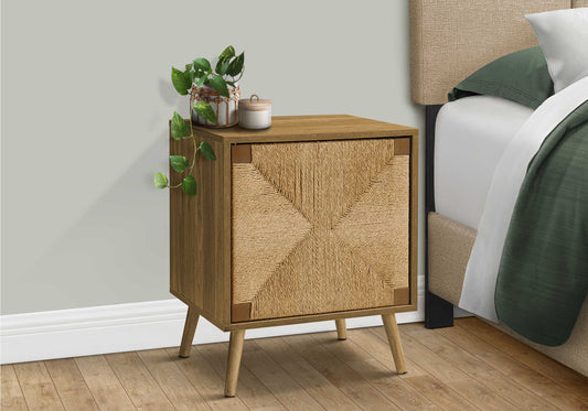 Table d'appoint moderne avec porte en jonc de mer – Finition noyer clair