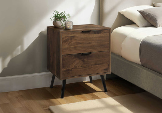 Table de chevet moderne avec deux tiroirs – Finition stratifié noyer