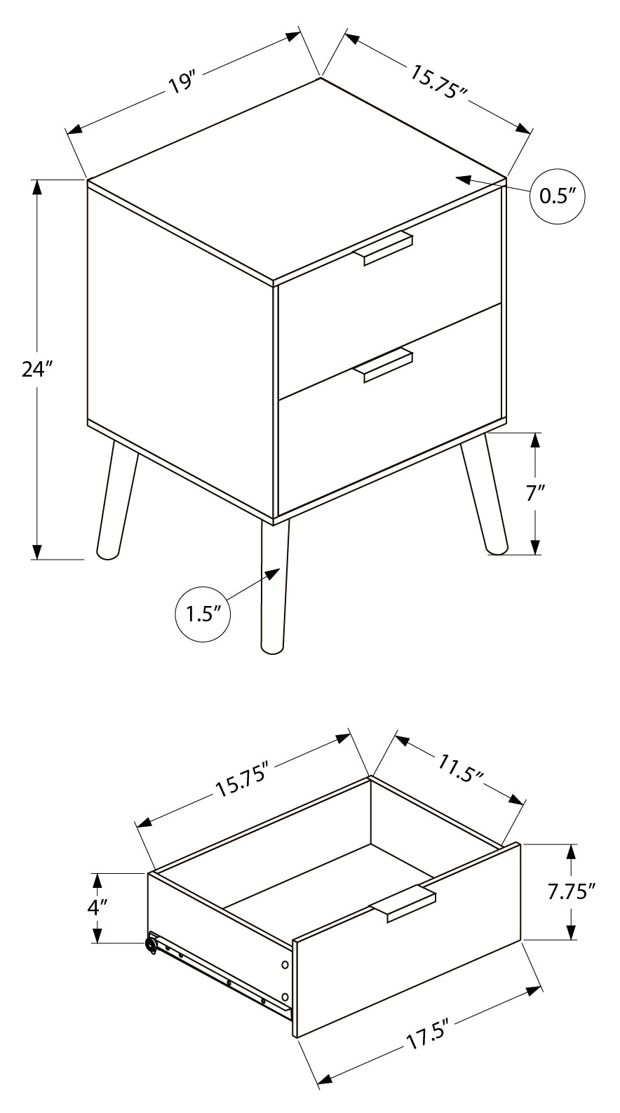 Table de chevet moderne avec deux tiroirs – Finition stratifié gris