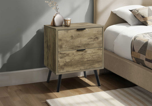 Table de chevet moderne avec deux tiroirs – Finition stratifié brun clair