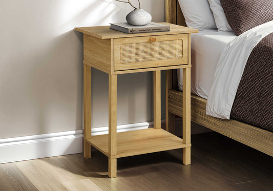 Table d'appoint transitionnelle avec rangement et fini naturel