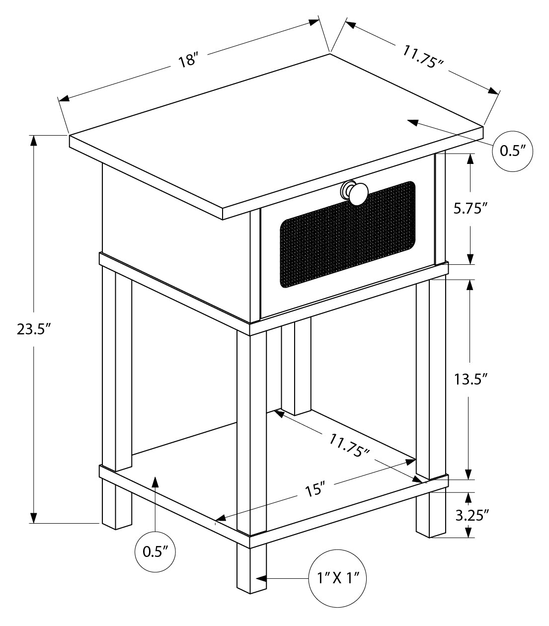 Table d'appoint transitionnelle avec rangement et fini blanc
