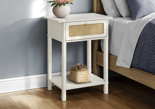 Table d'appoint transitionnelle avec rangement et fini blanc