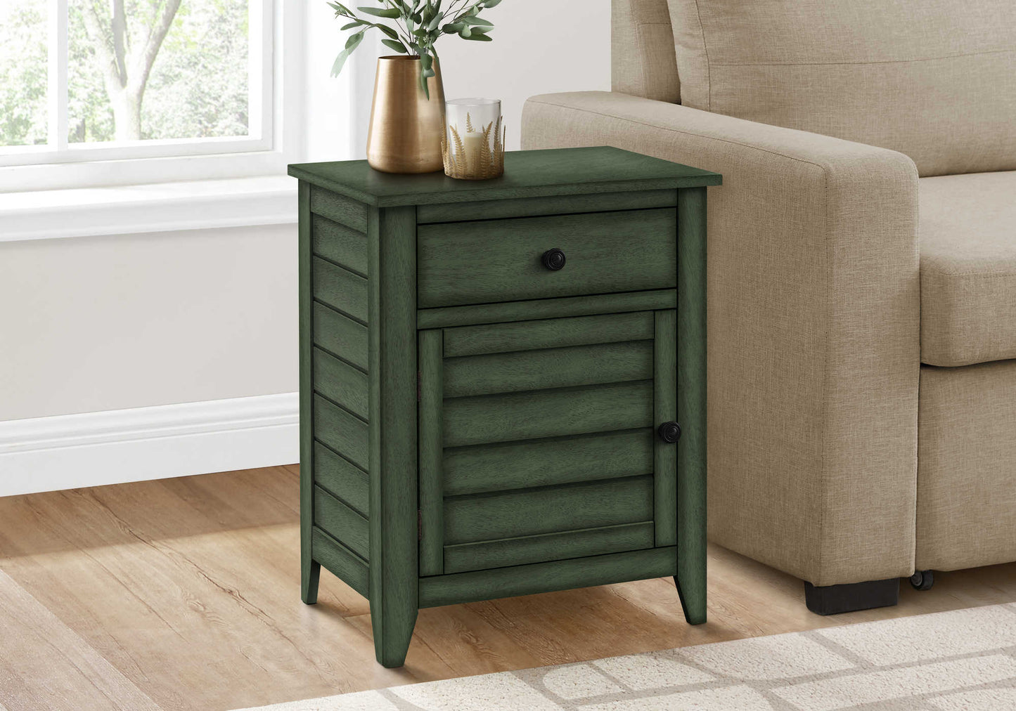 Table d'appoint transitionnelle avec rangement – Finition vert antique
