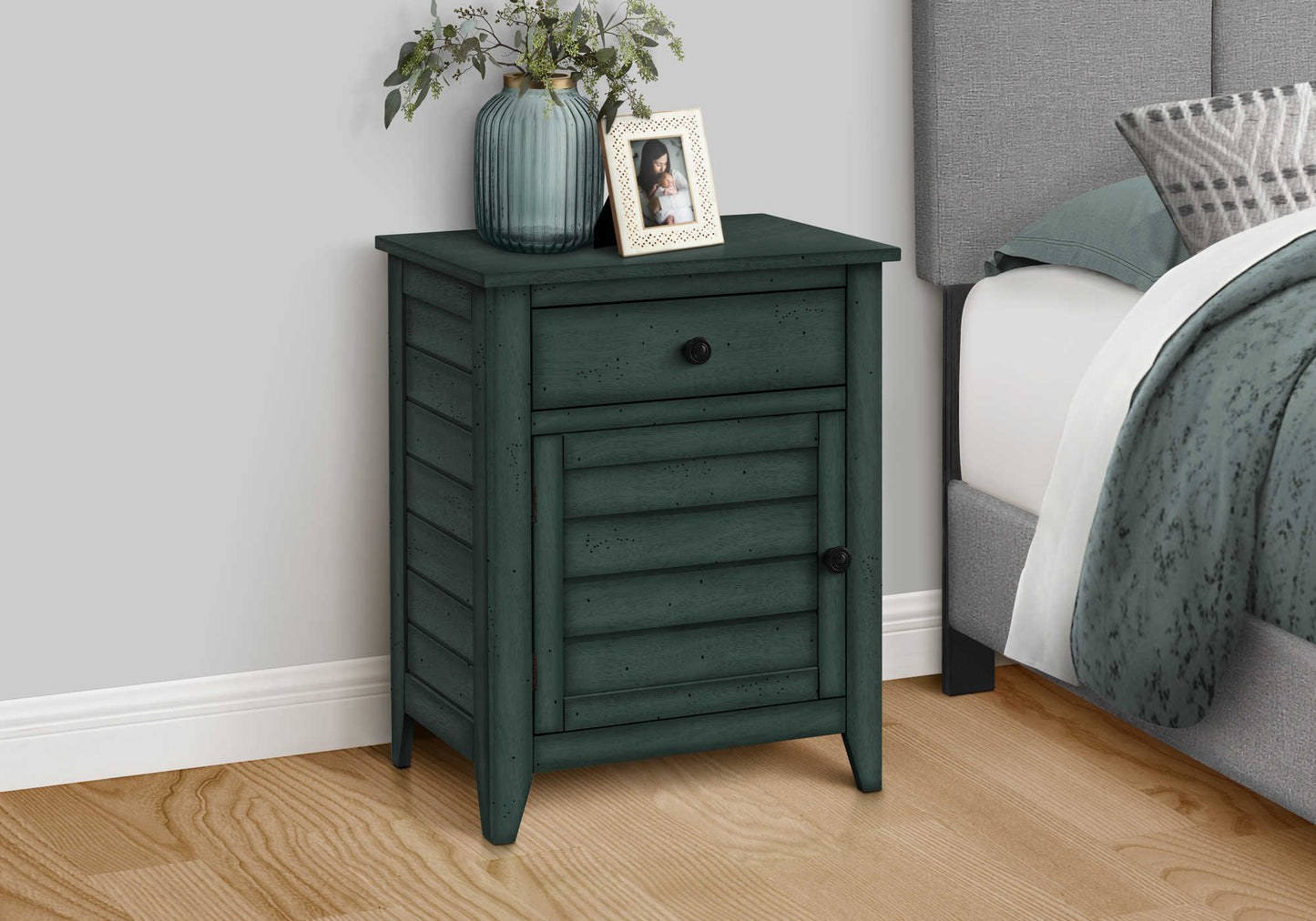 Table d'appoint transitionnelle avec rangement – Finition bleu antique