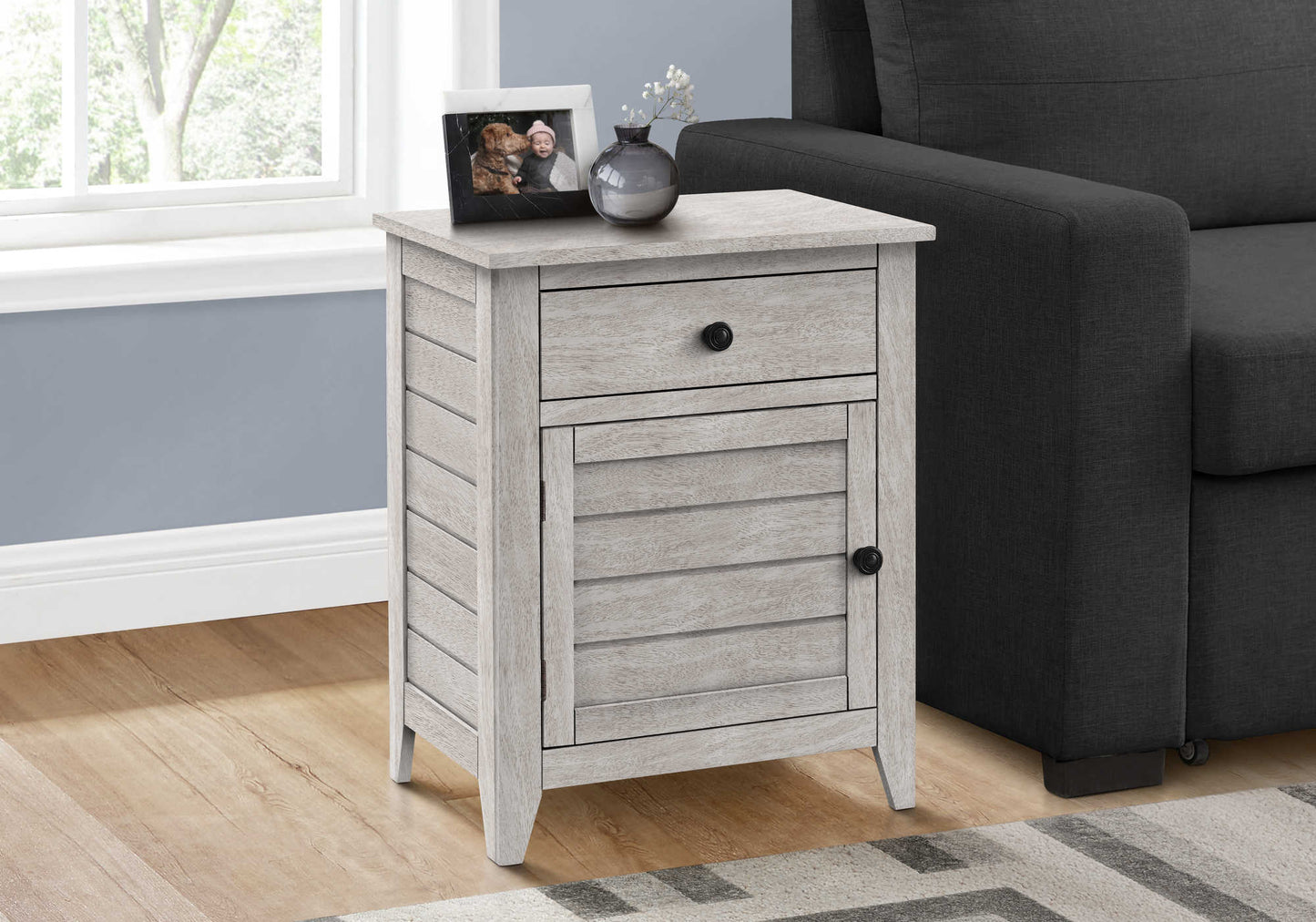 Table d'appoint transitionnelle avec rangement – Finition gris délavé