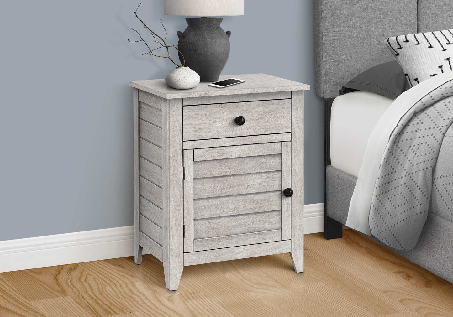 Table d'appoint transitionnelle avec rangement – Finition gris délavé