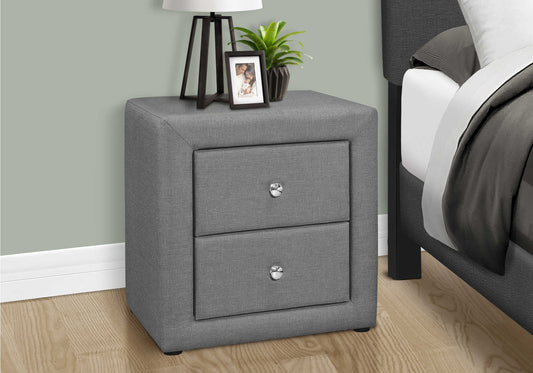 Table de chevet rembourrée avec deux tiroirs – Faux lin gris