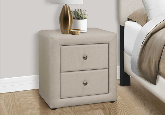 Table de chevet rembourrée avec deux tiroirs – Faux lin beige