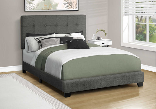 Lit double rembourré – Tissu bouclé gris foncé au design transitionnel