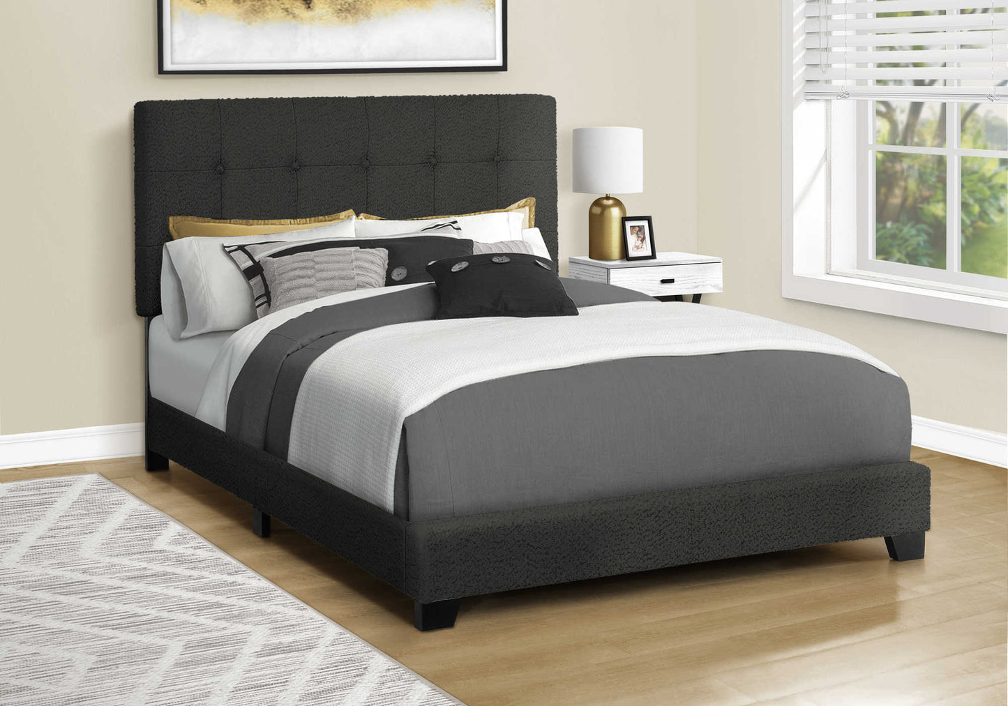 Lit double rembourré – Tissu bouclé noir au design transitionnel