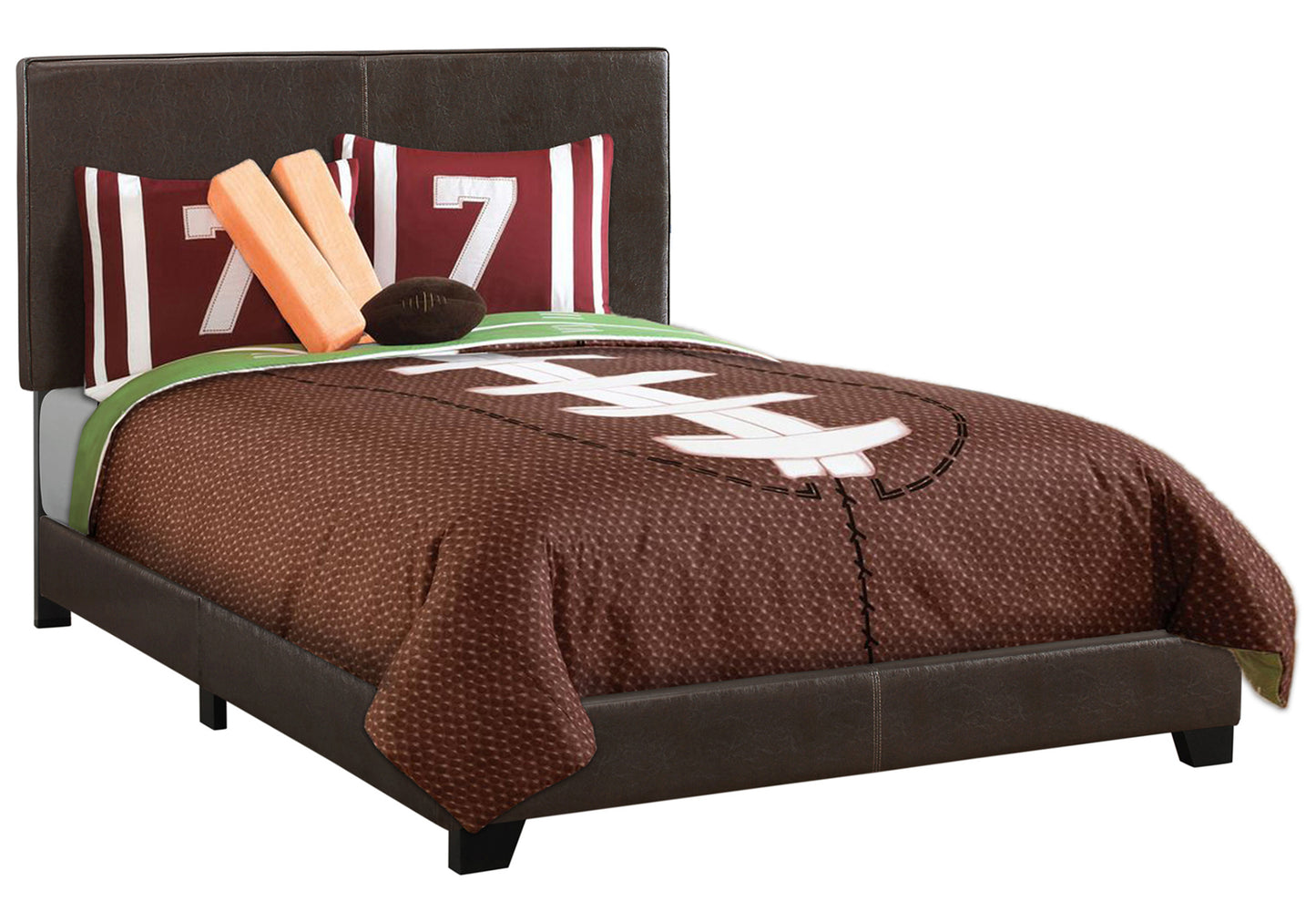 Lit double rembourré – Similicuir brun foncé au design contemporain