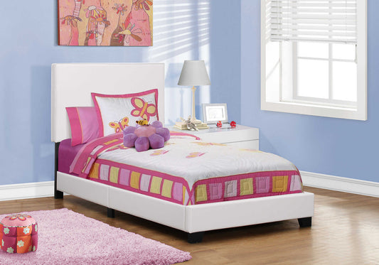 Lit simple rembourré – Similicuir blanc au design transitionnel