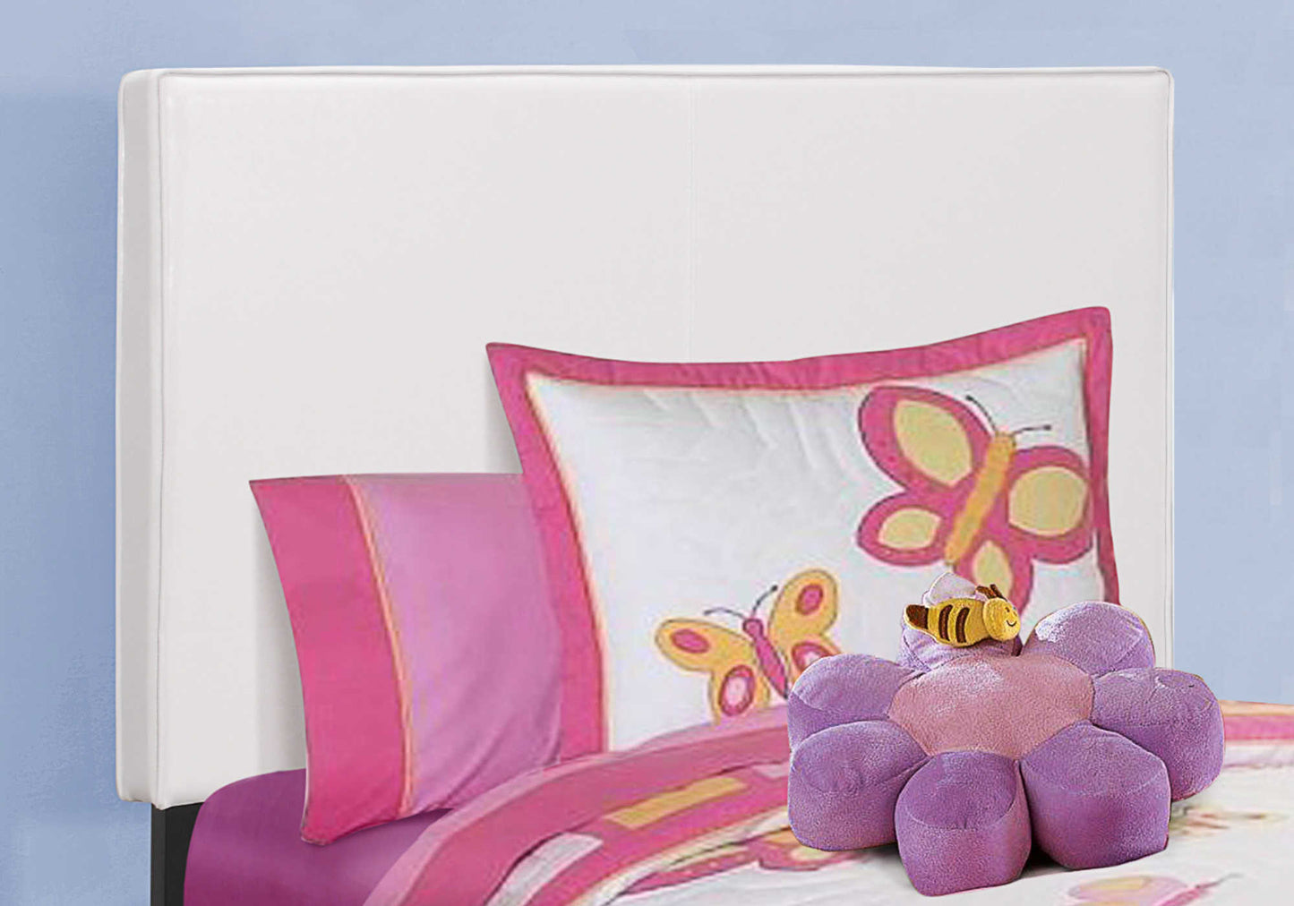 Lit simple rembourré – Similicuir blanc au design transitionnel