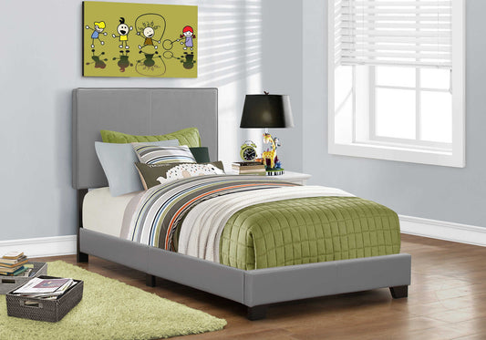 Lit simple rembourré – Similicuir gris au design transitionnel