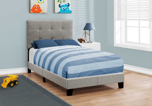 Lit simple rembourré – Simili-lin gris au design transitionnel