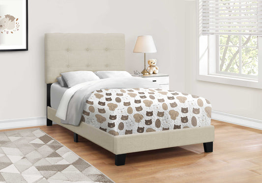 Lit plateforme taille simple (Twin) rembourré beige
